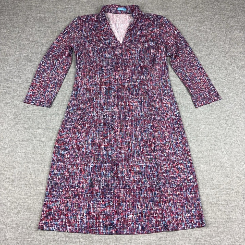 J McLaughlin Dress Womens Medium Multicolor Geometric V-Neck 3/4 Sleeve Stretch